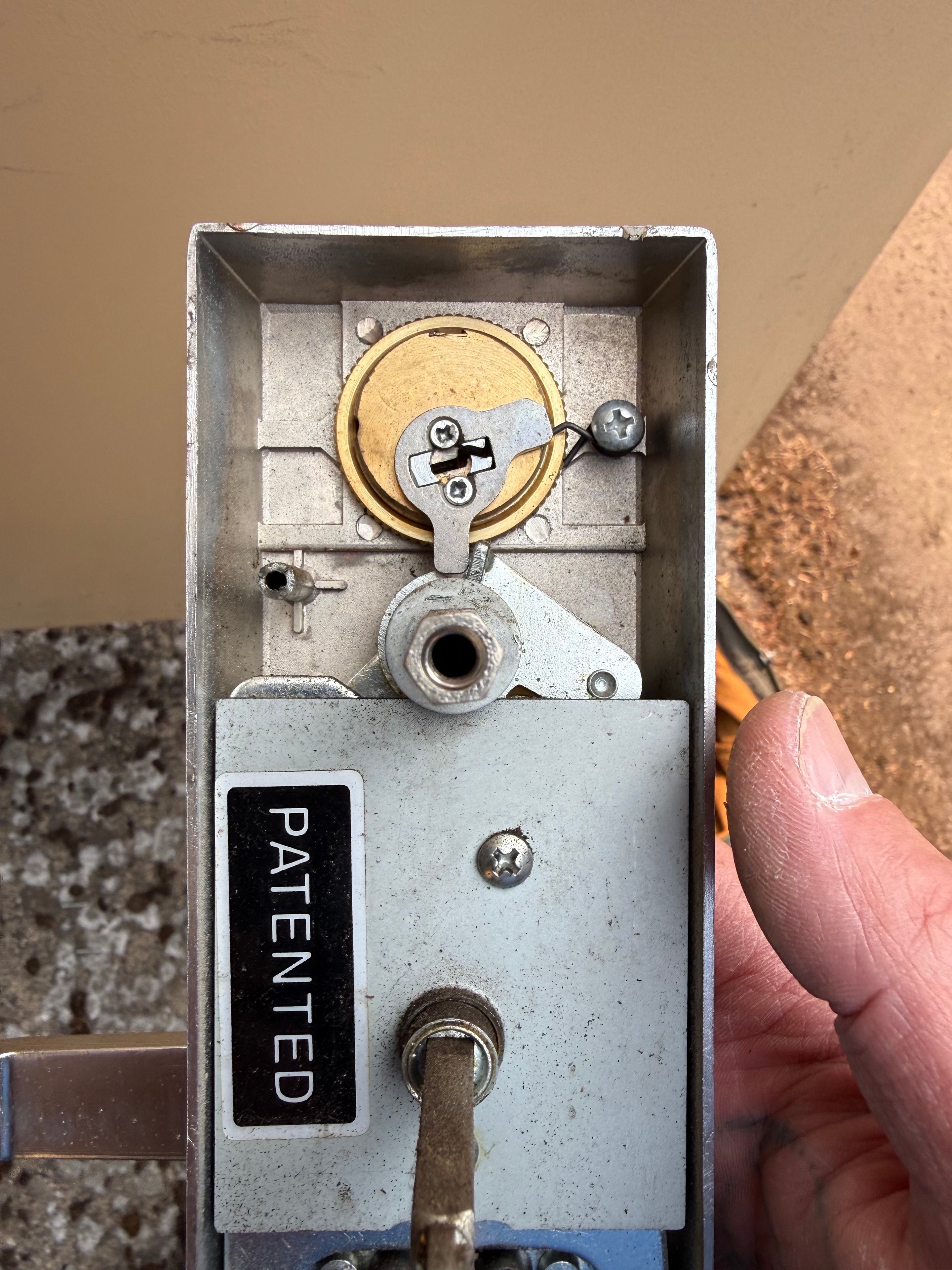Commercial mortise lock cylinder open for masterkeying — cam, tailpiece, and patented body — Orion's Key Vancouver WA