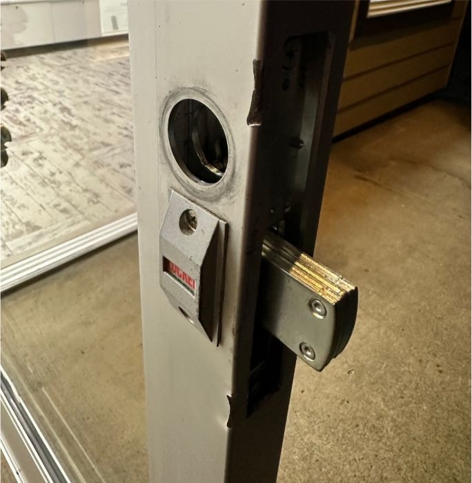 Locksmith replacing cylinder on a commercial storefront mortise lock — Orion's Key Vancouver WA